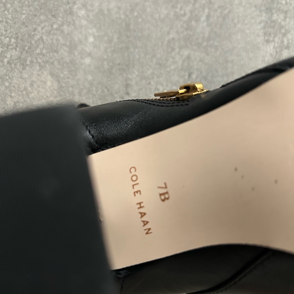 Cole Haan Black Leather Open Toe Ankle Boots - Picture 5 of 6